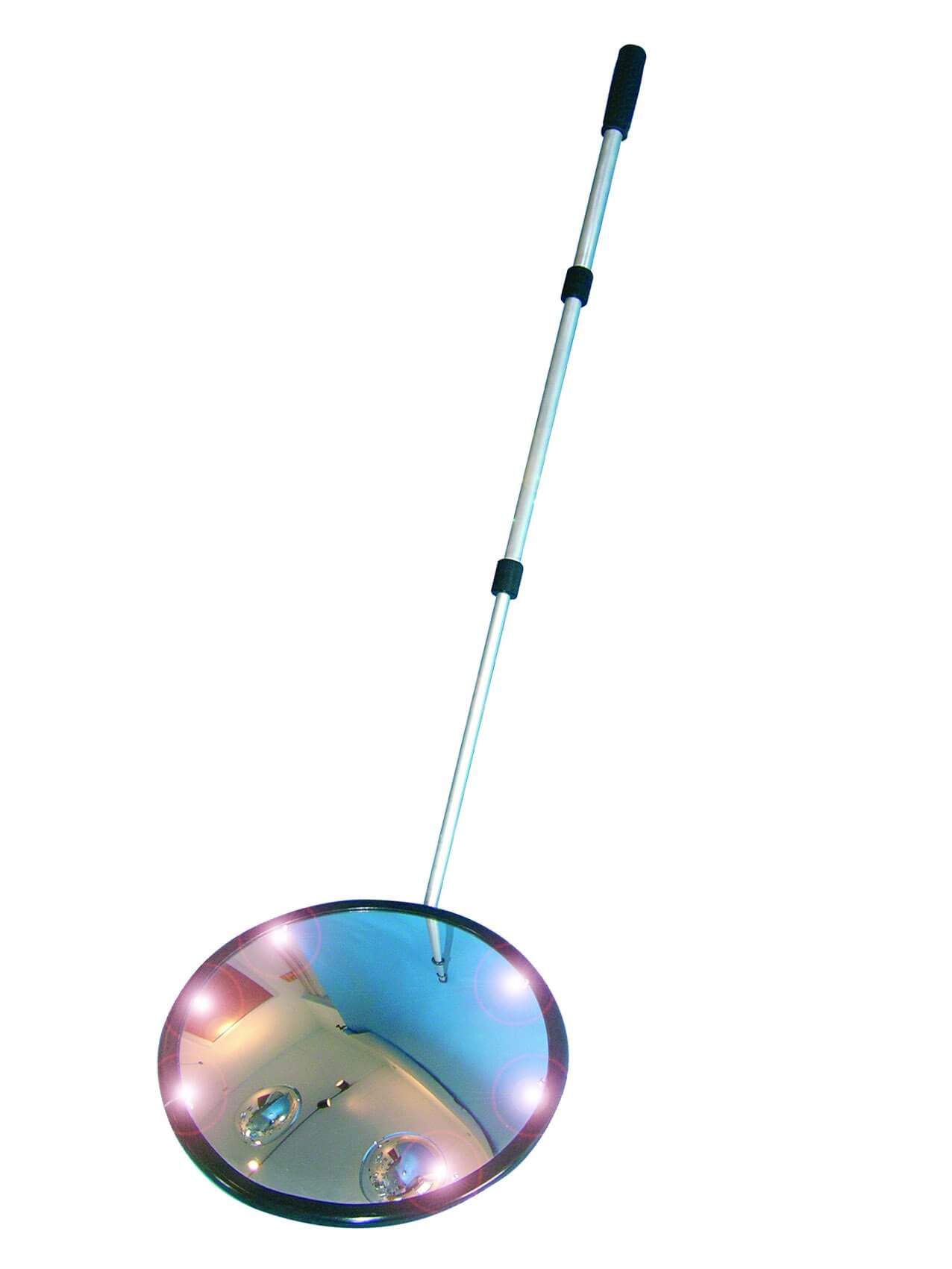 Inspektionsspiegel rund 35 cm, mit Rollenfüßen und Licht
